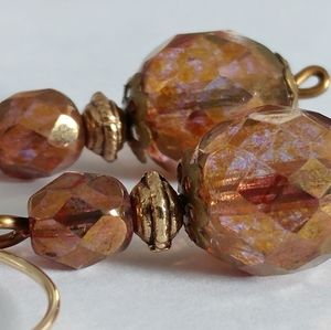 Rustic Copper Gold Faceted Glass Brass Earrings